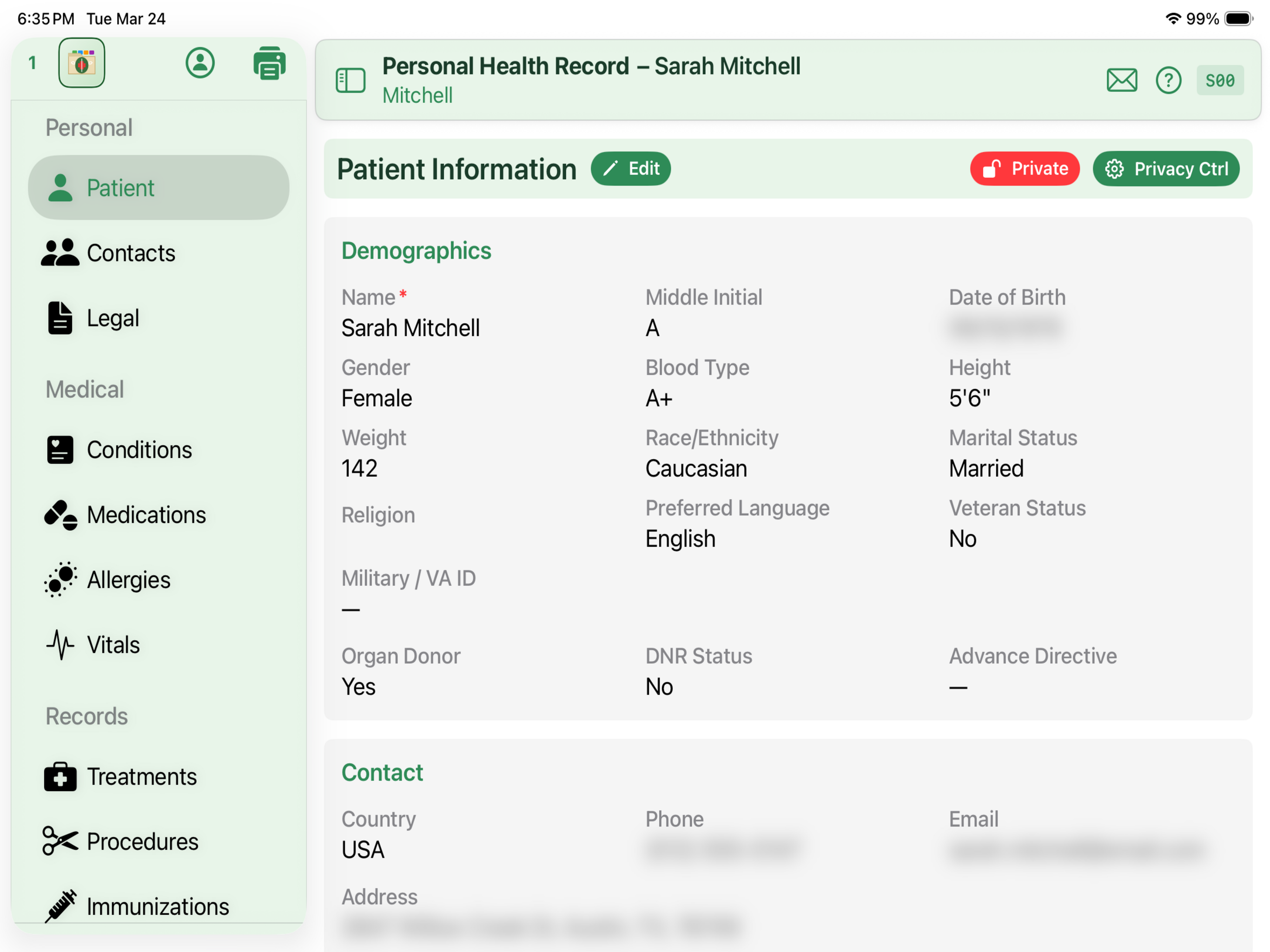 Patient Information screen